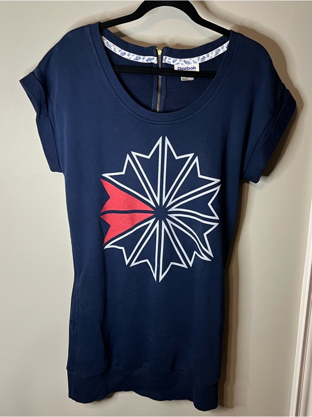 Reebok Navy Short sleeve Tshirt dress with White Starburst and Red Accent